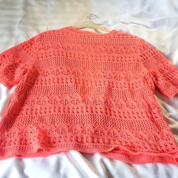 Christopher & Banks Salmon Open Front Short Sleeve Sweater, Size: XL - Picture 7 of 9